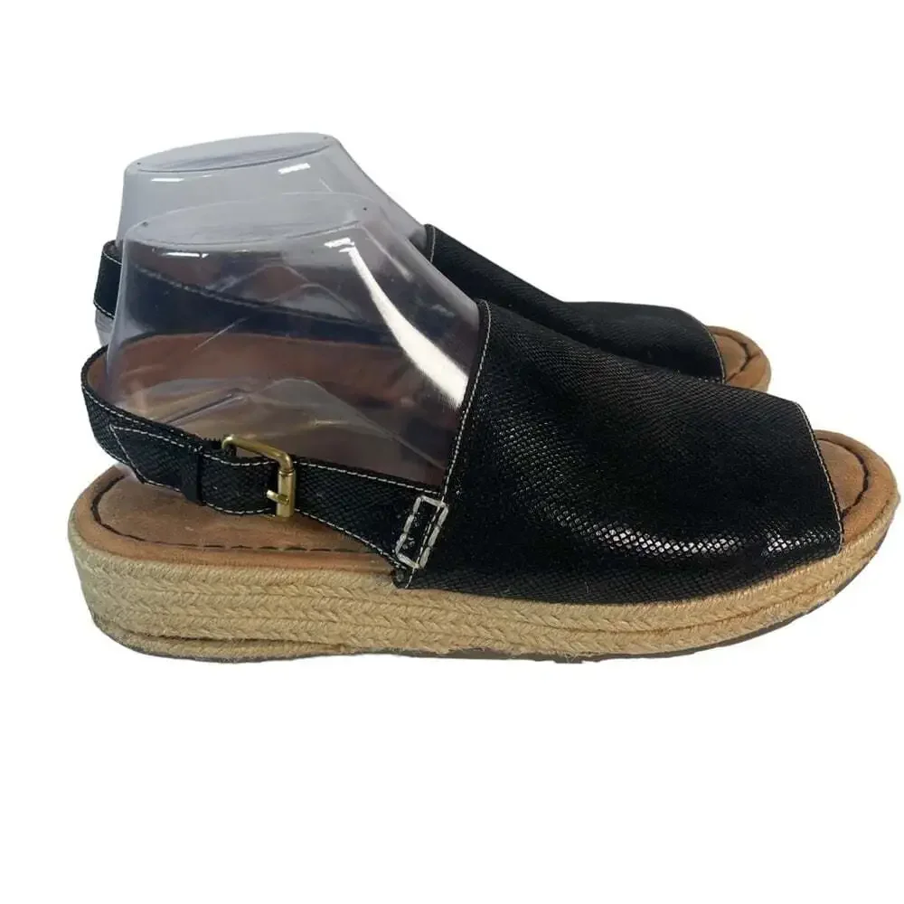 Naturalizer Black Espadrille Comfort Wedge Peep Toe Sandals Womens 9.5